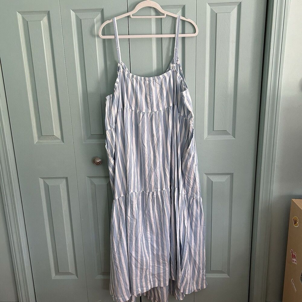 Old Navy Katherine Maxi Dress 4X Blue White Striped Tiered V-Neck Pockets‎ - Picture 10 of 11